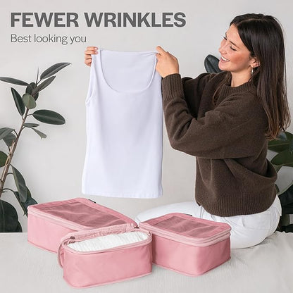 Aerotrunk Compression Packing Cubes for Travel - Luggage Organizer Bags - Double Zipper Packing Cubes for Suitcases (4-Pack, Rose)