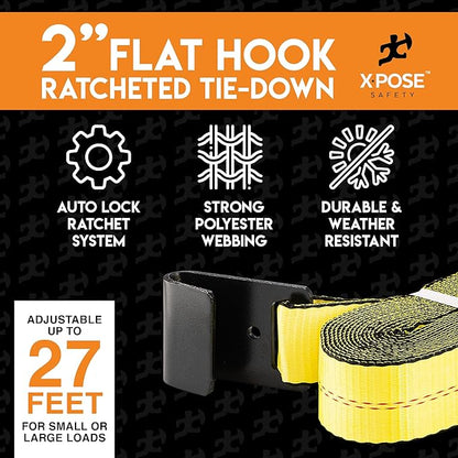 Ratchet Straps Heavy Duty 2" x 27' – 10,000 lbs Break Strength Tie Down Straps with Flat Hooks, Ratcheting Cargo Straps for Truck, Trailer, Kayak, Motorcycle & Moving – 4 Pack