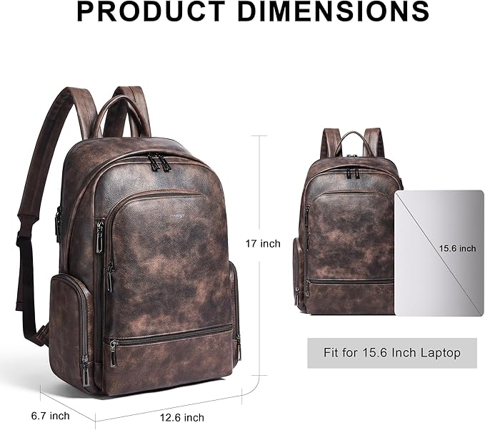 Leather Backpack for Women, Fits 15.6 Inch Laptop, Soft Vegan Leather Backpack for Travel and Daily Use, Coffee