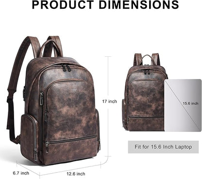 Leather Backpack for Women, Fits 15.6 Inch Laptop, Soft Vegan Leather Backpack for Travel and Daily Use, Coffee