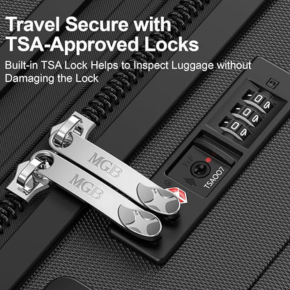 MGB Hardside Checked Luggage with Wheels, Lightweight Durable Medium Luggage with TSA Lock, PC Hard Shell Suitcase for Travel with 360°Double Spinner Wheels