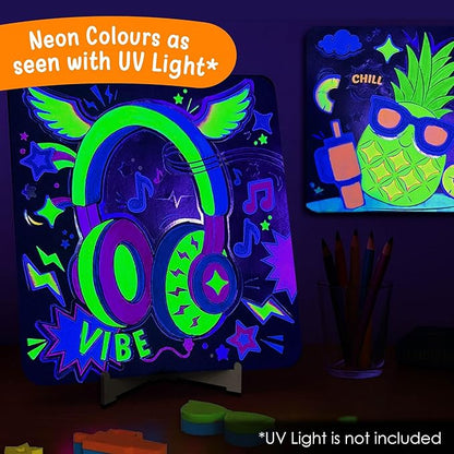 Imagimake DIY Neon Art Kit | 12 Exciting Neon Art Projects | Water Brush Pens & Stamps | Arts and Crafts for Kids Ages 8-12-16 | Arts and Crafts for Adults & Kids | Gifts for 8 Year Old Girls & Boys