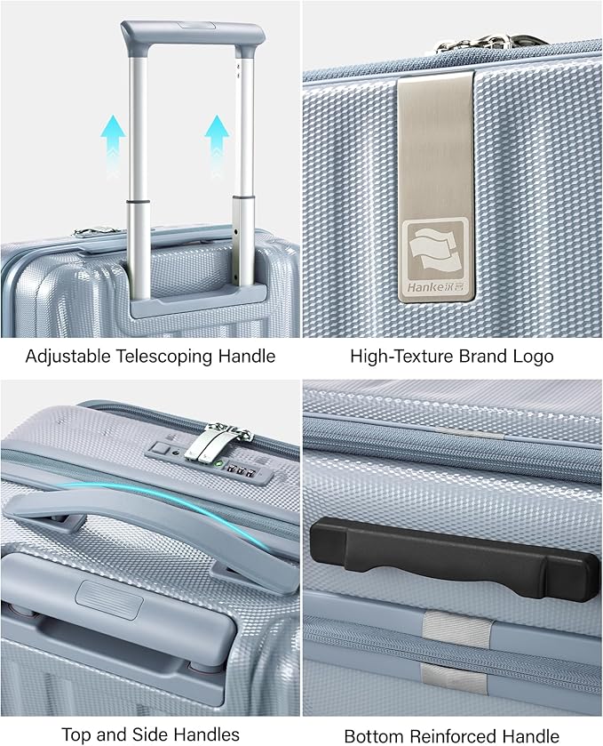 Hanke 16 Inch Expandable Under Seat Luggage with Wheels Top Opening Small Suitcase with Wheels Carry On Luggage Airline Approved Lightweight Hard Shell Suitcases for Weekender Overnight-Grey