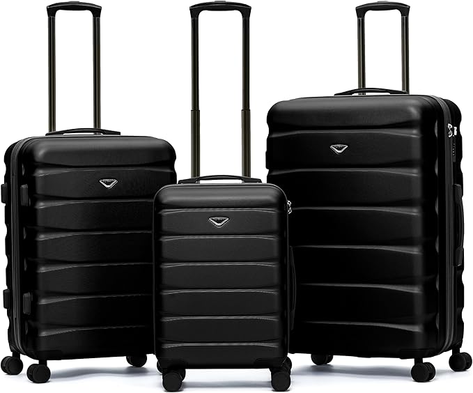 Flight Knight Luggage Sets TSA Lock Silent Double Spinner Wheels Suitcase With Case Maximum Carry On Bag Size For American & United Approved Airlines(3 Piece Set (22/27/31"),Black)
