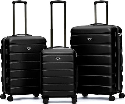 Flight Knight Luggage Sets TSA Lock Silent Double Spinner Wheels Suitcase With Case Maximum Carry On Bag Size For American & United Approved Airlines(3 Piece Set (22/27/31"),Black)