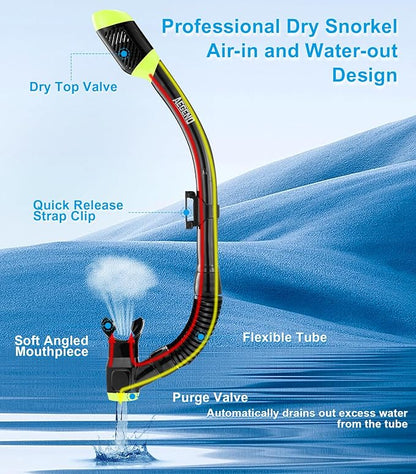 Aegend Snorkeling Gear for Adults Youth Kids, Dry Snorkel Set Panoramic View Enhanced Anti-Leak and Anti-Fog Technology, Adjustable Strap for Snorkeling Scuba Diving Swimming with Mesh Bag