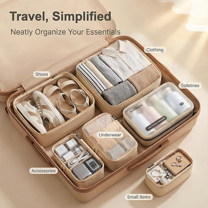 Compression Packing Cubes for Travel, 6-Piece Set (L/M/S), Double-Zip Luggage Organizers with Mesh Panels, Space-Saving Clothes Storage Bags for Suitcase & Carry-On (6 Pack, Mist Khaki)