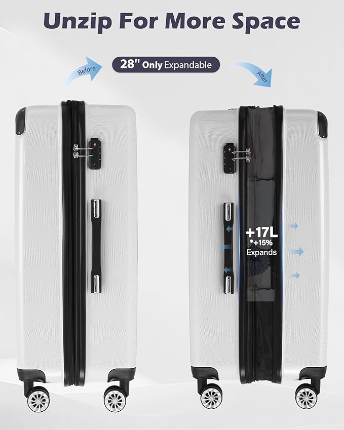 Coolife Luggage Expandable(only 28") Suitcase PC+ABS Spinner 20in 24in 28in Carry on (wine wind new, L(28in))