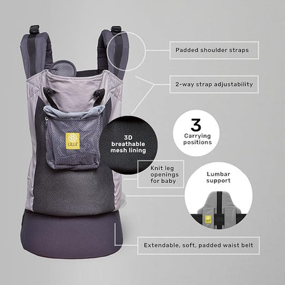LÍLLÉbaby 3-in-1 Ergonomic CarryOn Airflow Toddler Carrier with Lumbar Support & Breathable Mesh (25-60 lbs), Supportive & Comfortable, Multi-Position Carrying for Hiking & Travel (Charcoal/Silver)