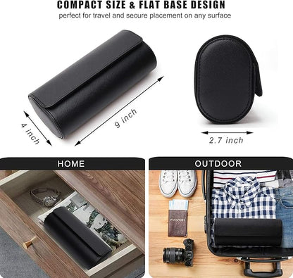 Longjet Watch Roll Travel Case for Men Portable Watches Organizer Box with Removable Velvet Pillow Holder (Black Cross)