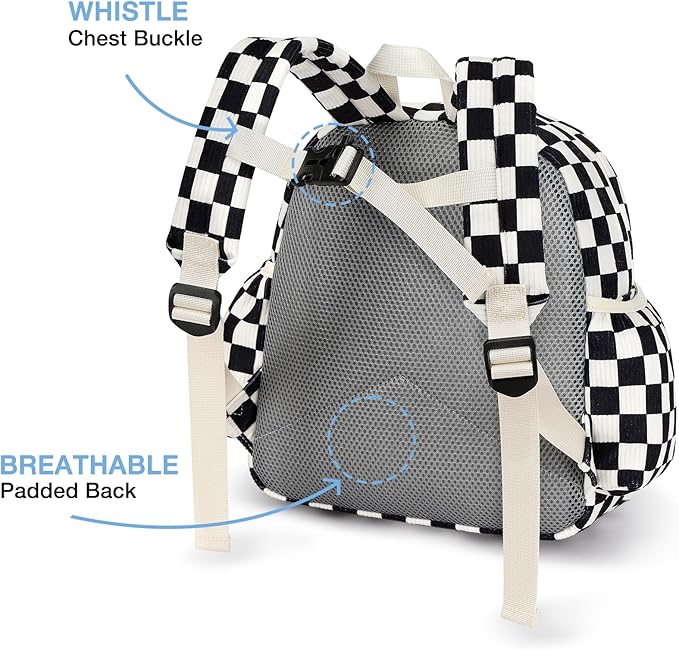 STEAMEDBUN Corduroy Toddler Backpack for Boys 2-4: Kids backpack for Boys Girls - 12 inch Preschool Kindergarten Backpacks - Checkered