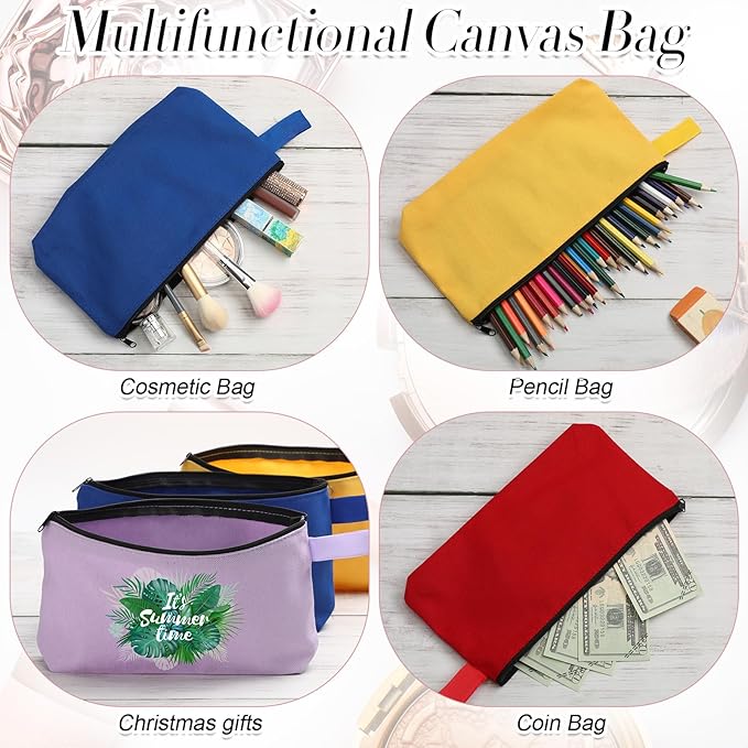 Reginary 60 Pieces Canvas Makeup Bags Bulk Cute Travel Cosmetic Pouch Multipurpose Blank Small Toiletry Bag DIY with Zipper for Women Teens Operation Christmas Gifts Items, 15 Colors(9.8 x 5 x 2 Inch)