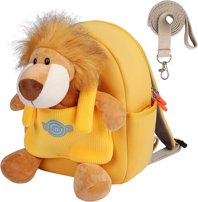 Small Lion Toddler Backpacks with Soft Dolls & Leash, Preschool Backpack with Stuffed Animals for School Travel, 2 3 4 5 6 Year Old