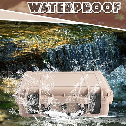 1 Pcs 14.3 x 11.4 x 4.5 Inch Waterproof Hard Case with DIY Customizable Foam Insert Portable Protective Case with Knife for Camera Drones Equipments Tools Test Instruments (Tan)