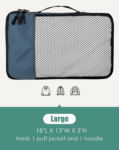 4-Piece Packing Cubes Travel Accessories Set for Suitcases - Luggage Organizer Bags with Double Zipper - Mesh Top - Large - Dark Blue