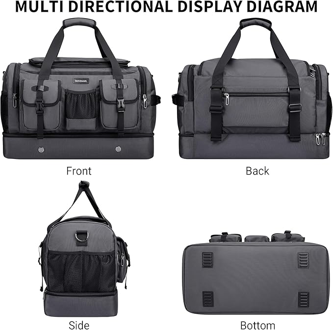 WITZMAN Duffle Bag for Men Large Carry On Travel Mens Weekender Overnight Bags with Shoes Compartment for Sports Gym(B723 Silvery Grey)