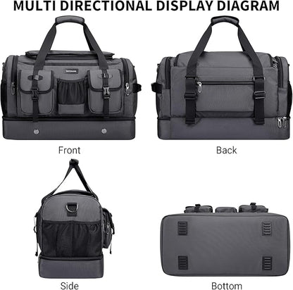 WITZMAN Duffle Bag for Men Large Carry On Travel Mens Weekender Overnight Bags with Shoes Compartment for Sports Gym(B723 Silvery Grey)