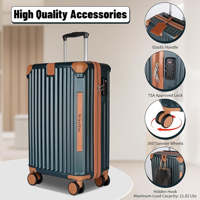 22x14x9 Airline Approved Vintage Style Carry On Luggage with Backpack Sets, ABS+PC Hardshell Small 20 inch Retro Suitcase with Protective Cover & Tag (Teal Blue, 20in/BP/TB)