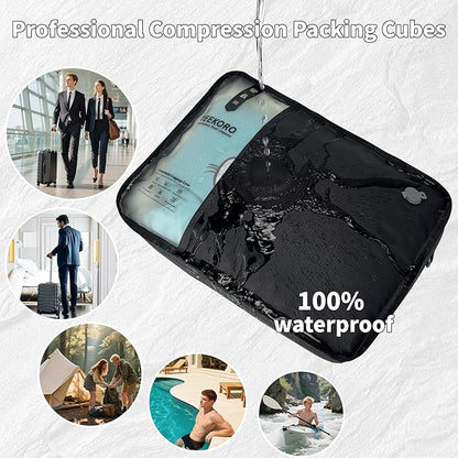 Compression Packing Cubes, Vacuum Bags for Business Trip, Professional IPX8 Reusable Travel Packing Cubes for 20 inch Suitcases, Organizer Bags for Luggage for Women & Men(2 pack, with Pump)