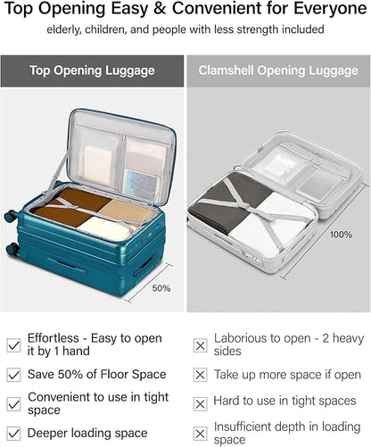 Hanke 24 Inch Expandable Luggage Top Opening Checked Bag Luggage Hard Shell Suitcases with Wheels Lightweight Travel Luggage Medium Suitcase with Lock for Woman Men-Caribbean Blue