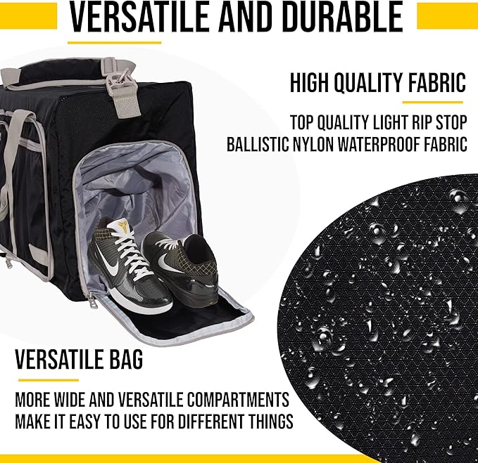 LEGEND 40L Foldable Duffle Bag for Travel - Packable Duffle Bags w/Shoe Compartment - Tear Resistant Collapsible Duffel Bags for Traveling - Lightweight Folding Duffel Bag for Men & Women -Black