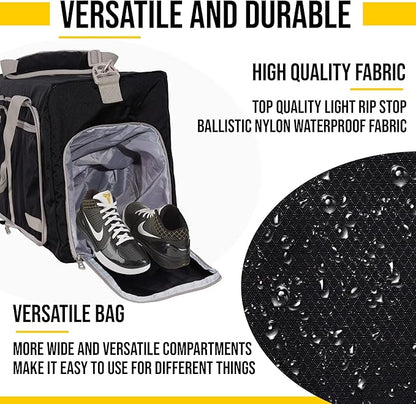 LEGEND 40L Foldable Duffle Bag for Travel - Packable Duffle Bags w/Shoe Compartment - Tear Resistant Collapsible Duffel Bags for Traveling - Lightweight Folding Duffel Bag for Men & Women -Black