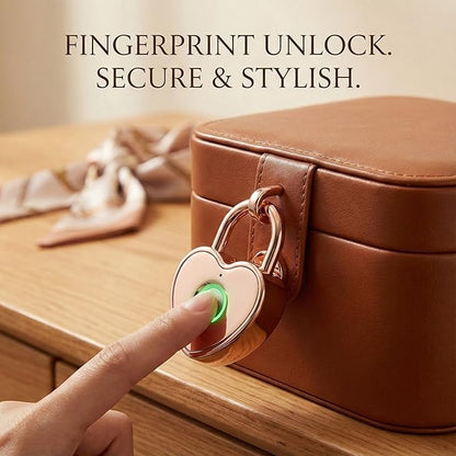 Heart Shaped Fingerprint Padlock, Small Smart Padlock for Gym Locker, Backpack, School, Mailbox, Travel Suitcase (Rose Gold)