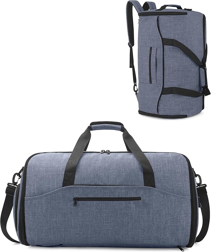 NPBAG Convertible Garment Duffle Bags for Travel - Carry on Garment Bag, Suit Bag for Men & Women, 3 in 1 Foldable Travel Duffle Backpack with Shoulder Strap (Woven Blue)