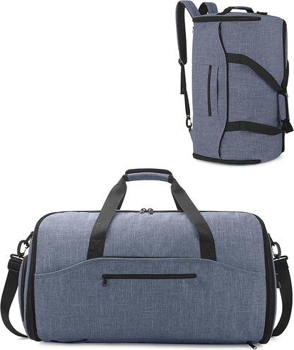 NPBAG Convertible Garment Duffle Bags for Travel - Carry on Garment Bag, Suit Bag for Men & Women, 3 in 1 Foldable Travel Duffle Backpack with Shoulder Strap (Woven Blue)