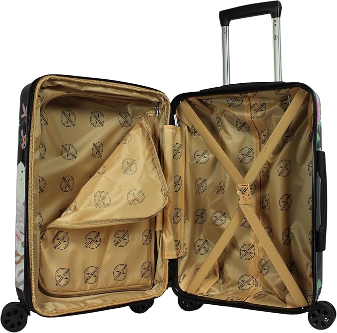 World Traveler VentureX Airline Approved 2-Piece Carry-On Luggage Set – Lightweight Hardside Polycarbonate Suitcase with Spinner Wheels - Peonies