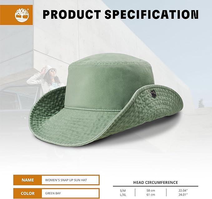 Timberland Snap Up Sun Hats for Women, Packable Bucket Hat, Wide Brim UV Protection for Outdoor Activities