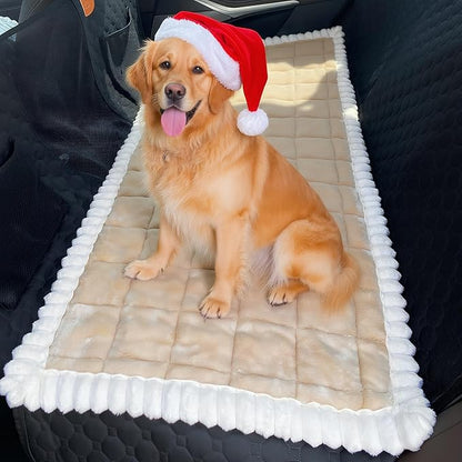 Dog Car Seat Cover for Back Seat, Dog Bed for Car, Fit for Backseat Extenders, Car Seat Protector, Nonslip Soft Durable for Cars Trucks and SUVs (Light Brown and White, 24.8"*54")