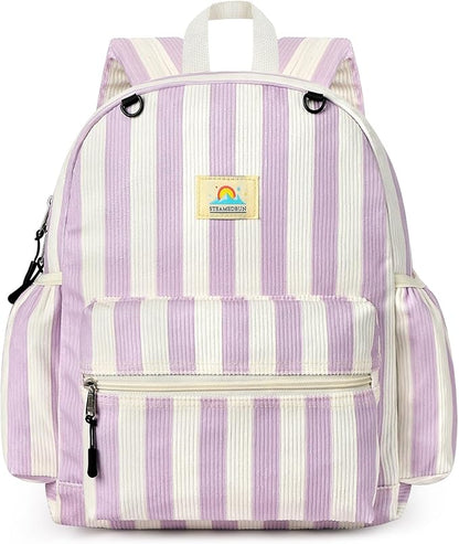 STEAMEDBUN Corduroy Kids Backpack for Girls and Boys 5-8: Girls Backpack for Elementary Kindergarten - 15 inch Cute Backpacks for Kids - Stripe
