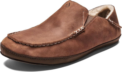 OLUKAI Moloa Slipper, Men's Premium Leather Slip-On Shoes, Soft Genuine Shearling Lining & Gel Insert, Drop-In Heel & All-Day Comfort