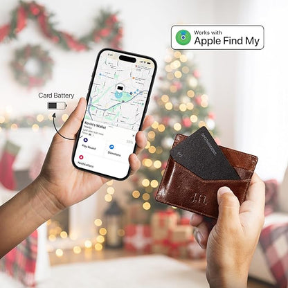 SPOTMINDERS Apple MFI Certified Wallet Tracking Card Black 4-Pack - Works with Apple Find My Rechargeable Tracker IP68 Waterproof 0.07in Slim iPhone Item Finder Smartcard for Luggage Tags Purse Keys