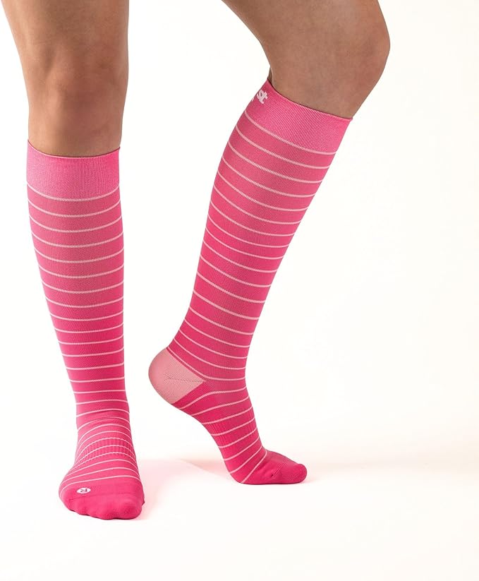Medical Grade Compression Socks for Men & Women 15-20 mmHg by OrthoSleeve (Pink w/Stripes, Large)