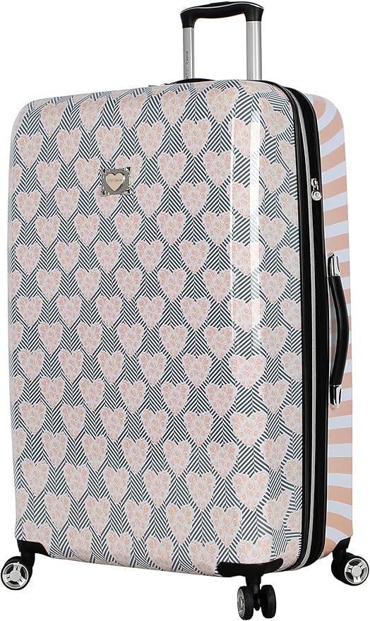 Betsey Johnson 30 Inch Checked Luggage Collection - Expandable Scratch Resistant (ABS + PC) Hardside Suitcase - Designer Lightweight Bag with 8-Rolling Spinner Wheels