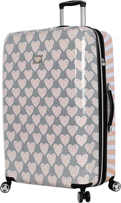 Betsey Johnson 30 Inch Checked Luggage Collection - Expandable Scratch Resistant (ABS + PC) Hardside Suitcase - Designer Lightweight Bag with 8-Rolling Spinner Wheels