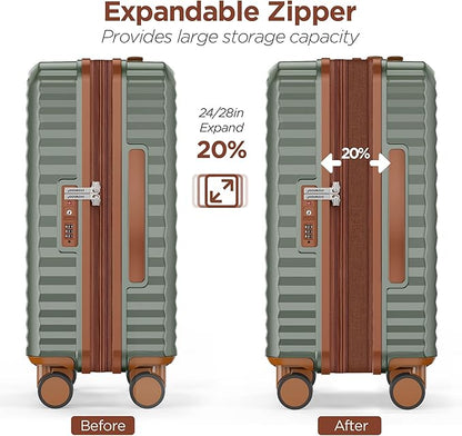 SHOWKOO Luggage Sets 3 Piece Hardside Expandable Suitcase with Double Spinner Wheels Tsa Lock, (Green, 5 piece set)