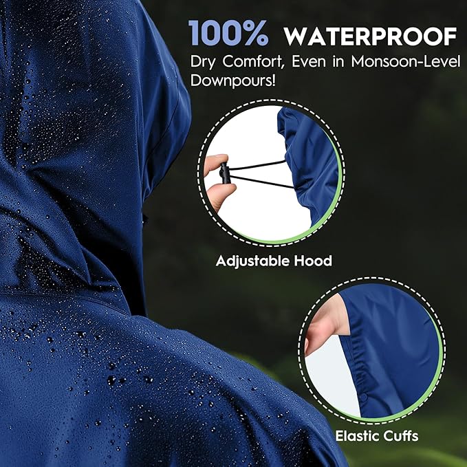 Bruvoalon 3-in-1 Rain Poncho with 1/4 Zip & Chest Pocket, Waterproof, Sunshade, Ground Mat for Adults & Youth Emergency