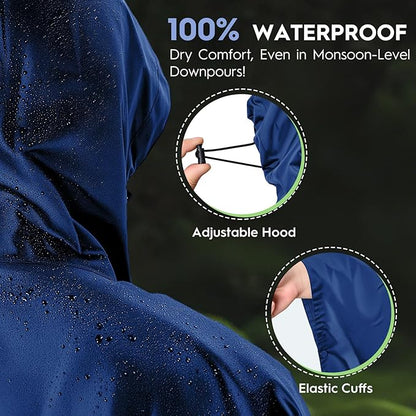 Bruvoalon 3-in-1 Rain Poncho with 1/4 Zip & Chest Pocket, Waterproof, Sunshade, Ground Mat for Adults & Youth Emergency