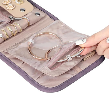 BELALIFE Travel Jewelry Case Organizer, Small Foldable Storage Roll for Earrings, Necklaces, Rings, Bracelets, Brooches, Purple