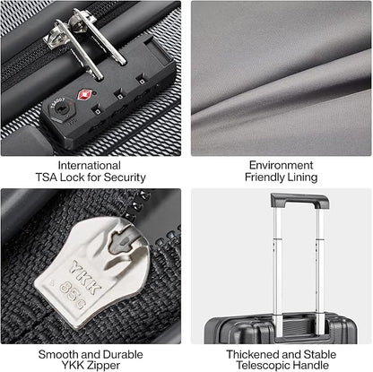 Hanke Luggage Sets 2 piece Carry On Luggage with Wheels PC Hard Shell Suitcases Lightweight Checked Travel Luggage Large Travel Suitcase Woman Men 20/24 Inch(Jet Black)