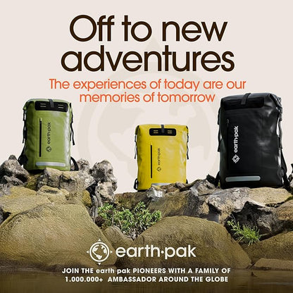 Earth Pak Waterproof Backpack - Heavy Duty Roll-Top Closure with Easy Access Front-Zippered Pocket and Cushioned Padded Back Panel for Comfort with IPX8 Waterproof Phone Case, Yellow, 85L, Messenger