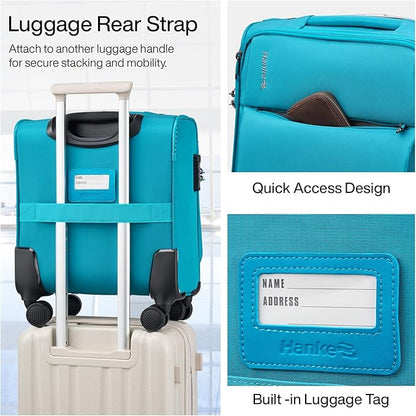 Hanke 16 Inch Underseat Carry On Luggage with Spinner Wheels for Airline, Small Softside TSA Approved Luggage Lightweight Rolling Suitcases Under Seat Travel Carry-On Bag(Caribbean Blue)
