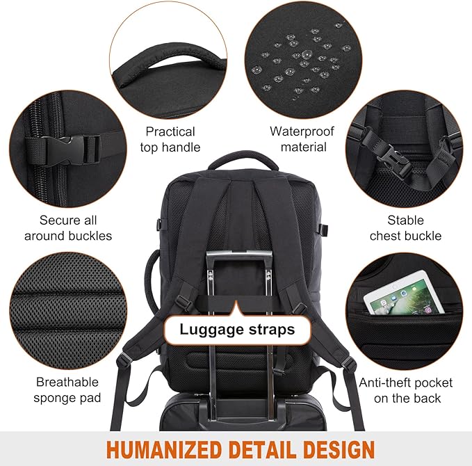 LOVEVOOK Carry on Backpack, 45L Large Travel Backpack for Women Men Airline Approved, Expandable Large Suitcase Backpacks With 4 Packing Cubes, Aer Travel Pack 3, Water Resistant Weekender Bag