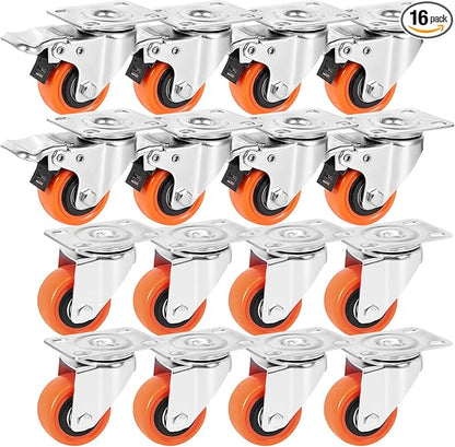 W B D WEIBIDA 2" Plate Caster Wheels Set of 16, Heavy Duty Casters with Brake, Safety Dual Locking, Industrial Swivel Top Plate Casters Wheels for Furniture, Carts (Screws and Screwdriver)