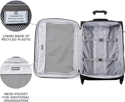 Travelpro Maxlite 5 Softside Expandable Luggage with 4 Spinner Wheels, Lightweight Suitcase, Men and Women, Black, Checked-Medium 25-Inch