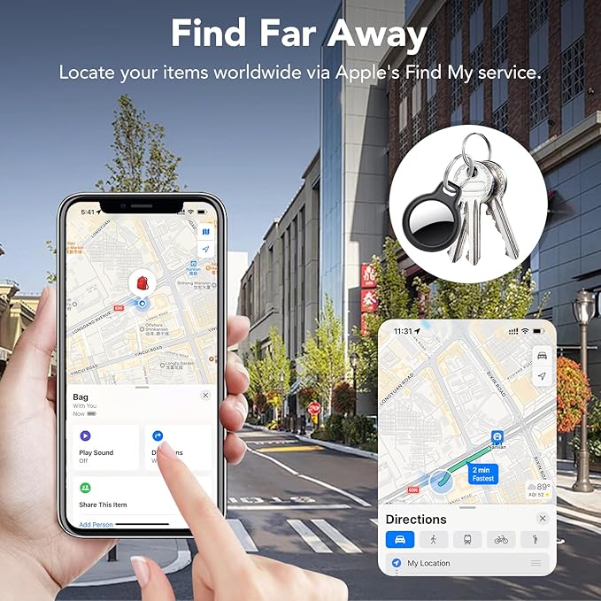 Air Tracker Tags-4 Pack, 2025 New [Apple MFi Certified], Bluetooth Tracker Work with Apple Find My (iOS Only), Replaceable Battery Last 2 Years,Item Finder for Luggage/Key/Suitcase,with Diverse Holder