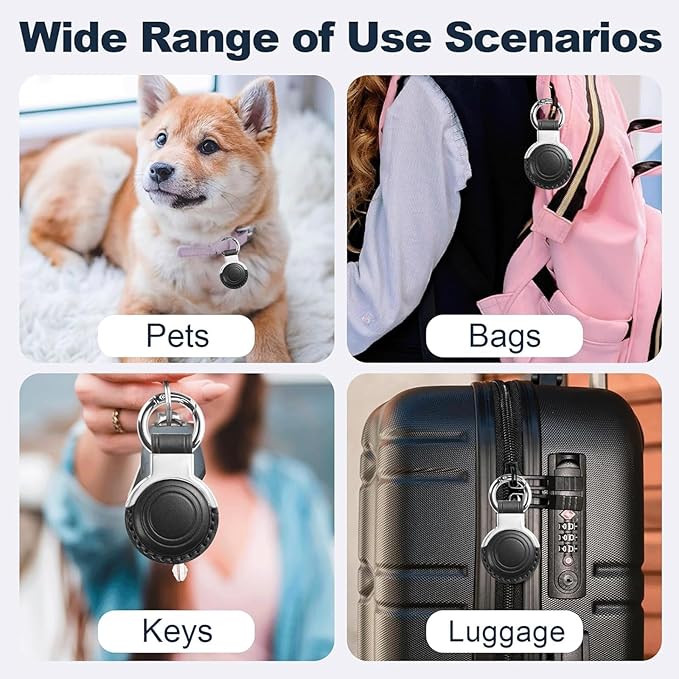 Genuine Leather All-in Package for Airtag Holder Designed for Apple for Airtags Keychains.Compact Design with Key Rings for Added Convenience and Protective Casing for Airtag (Black, 1 Pack